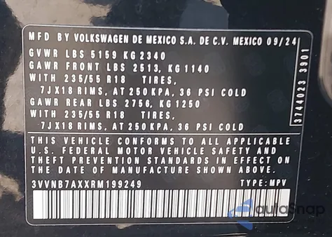 2024 Volkswagen Tiguan 2.0T Se/2.0T Wolfsburg Edition z USA, uszkodzony, nr VIN 3VVNB7AXXRM199249